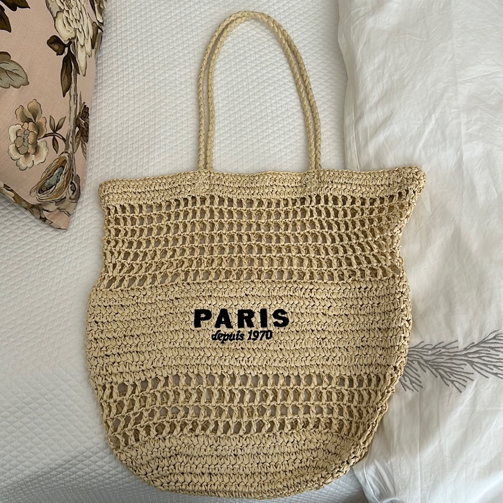 H&M paris straw tote